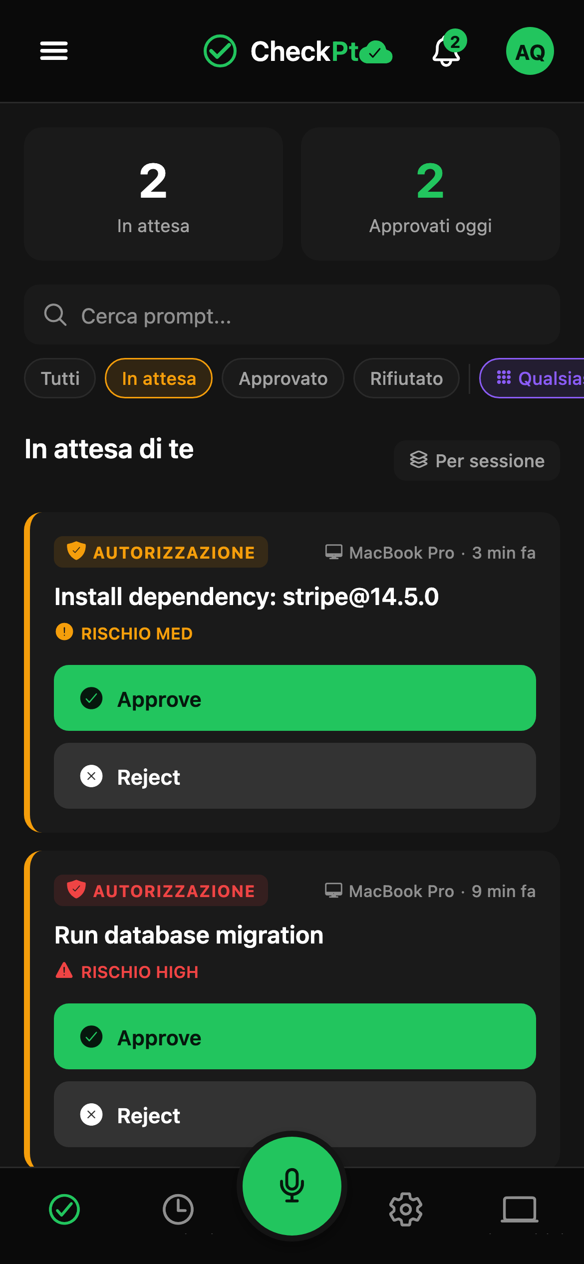 CheckPt mobile approvals screen.