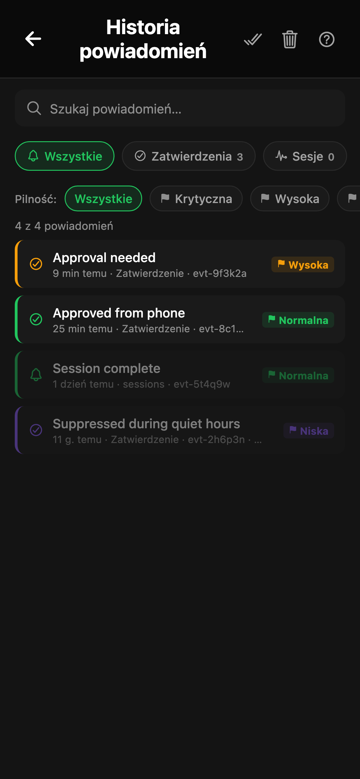 CheckPt mobile notifications screen.
