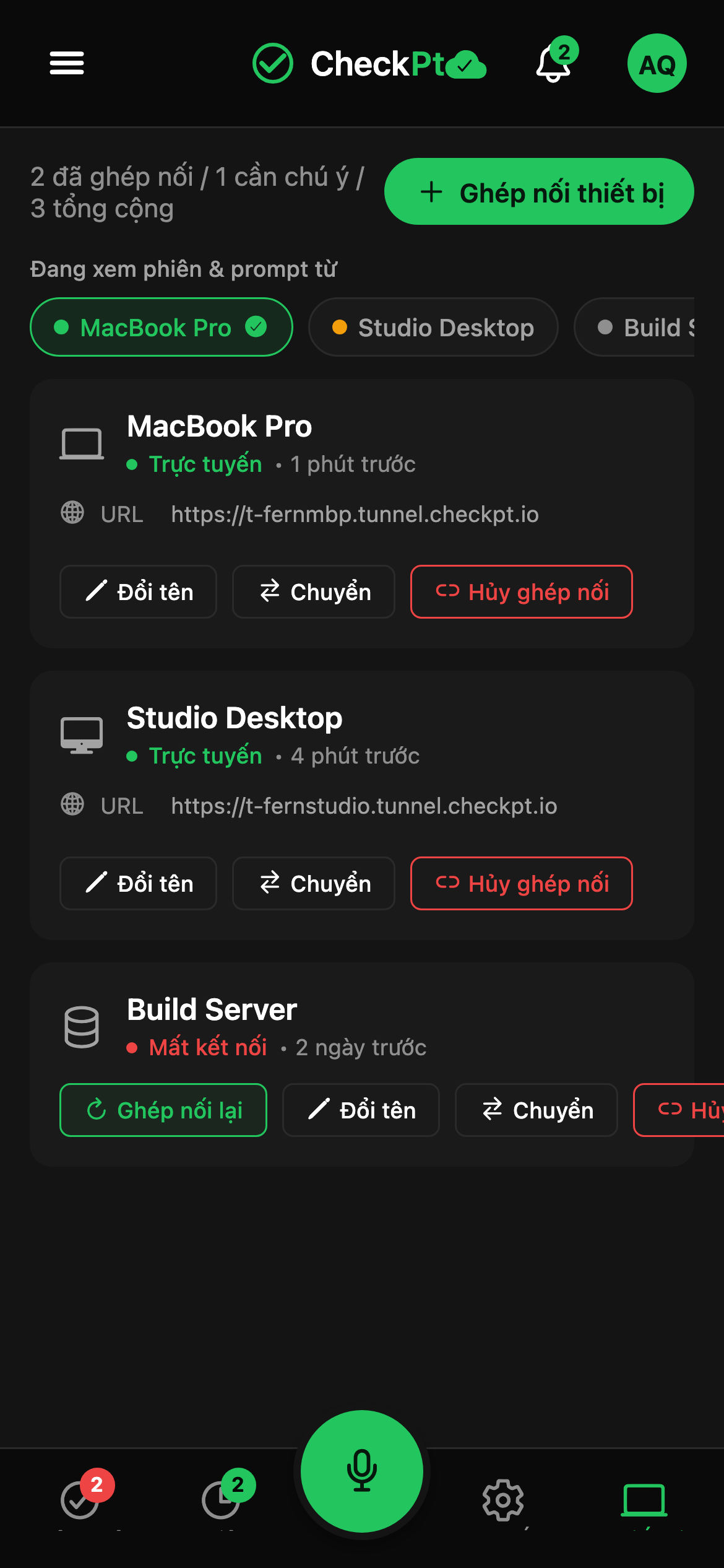 CheckPt mobile switch-device screen.