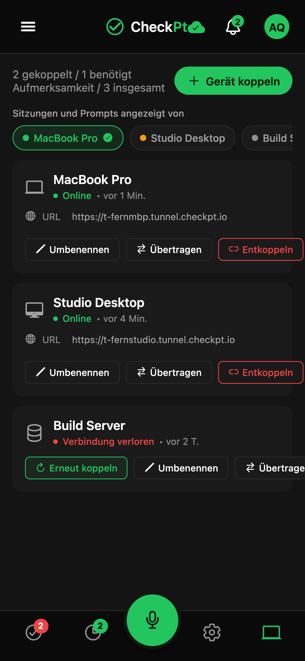 CheckPt mobile switch-device screen.