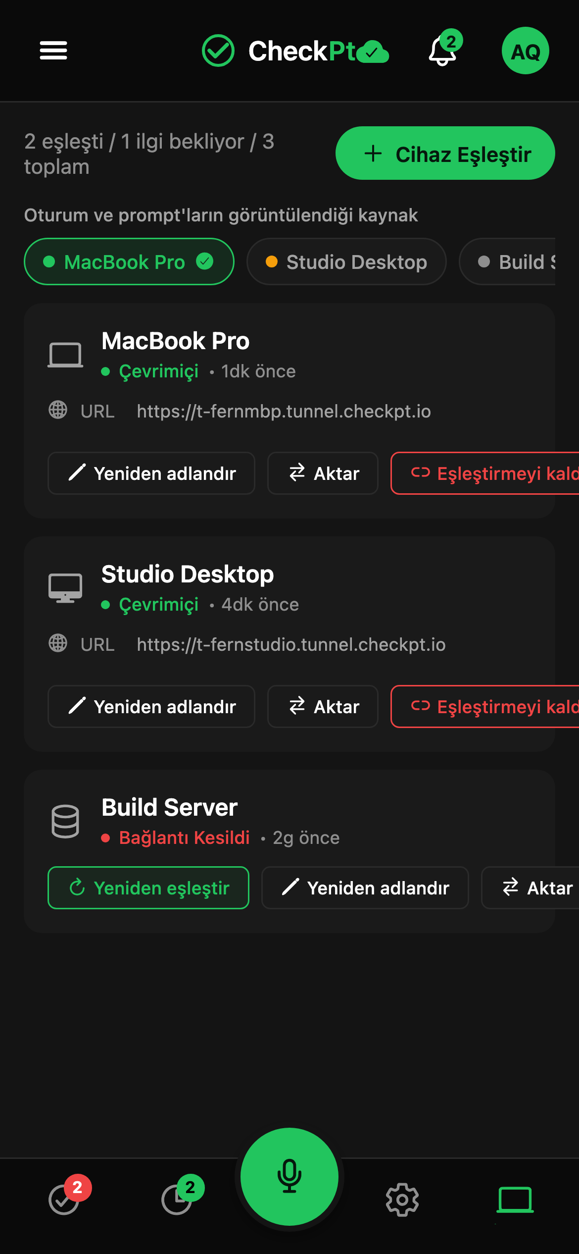 CheckPt mobile switch-device screen.