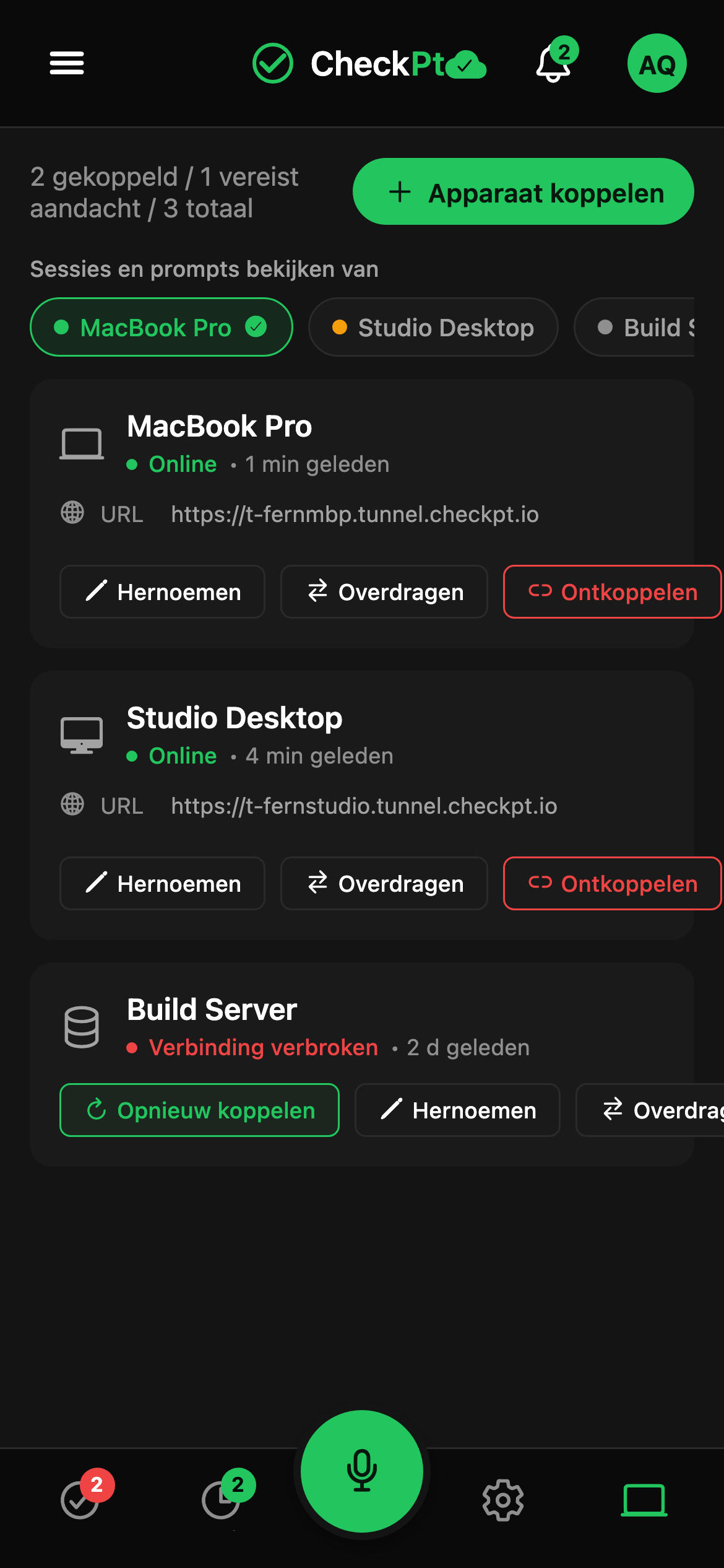 CheckPt mobile switch-device screen.