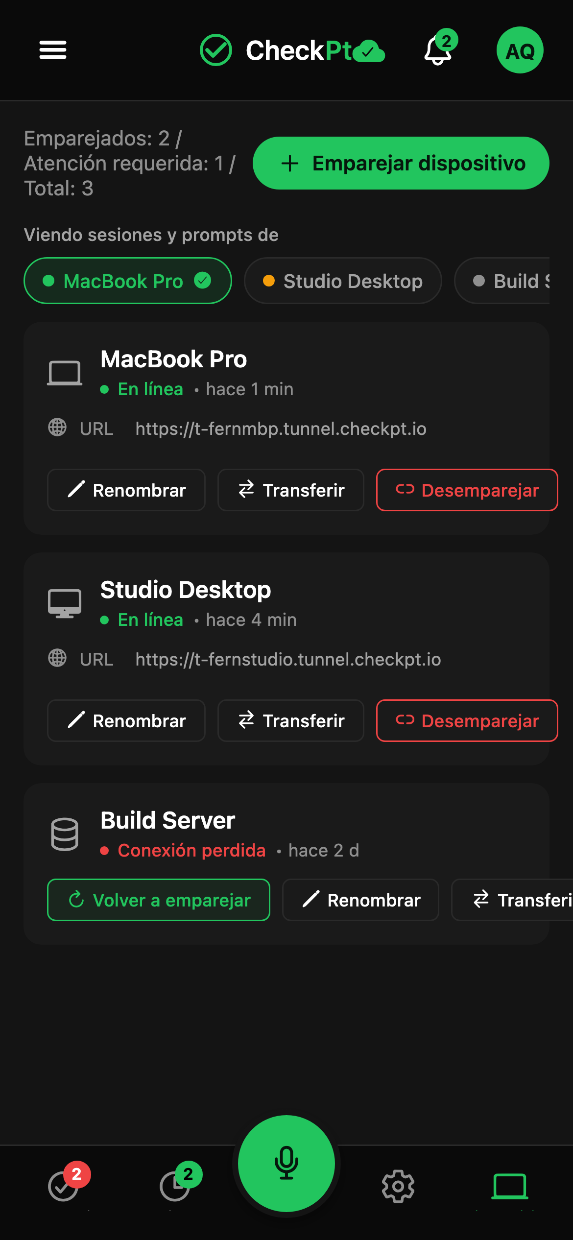 CheckPt mobile switch-device screen.