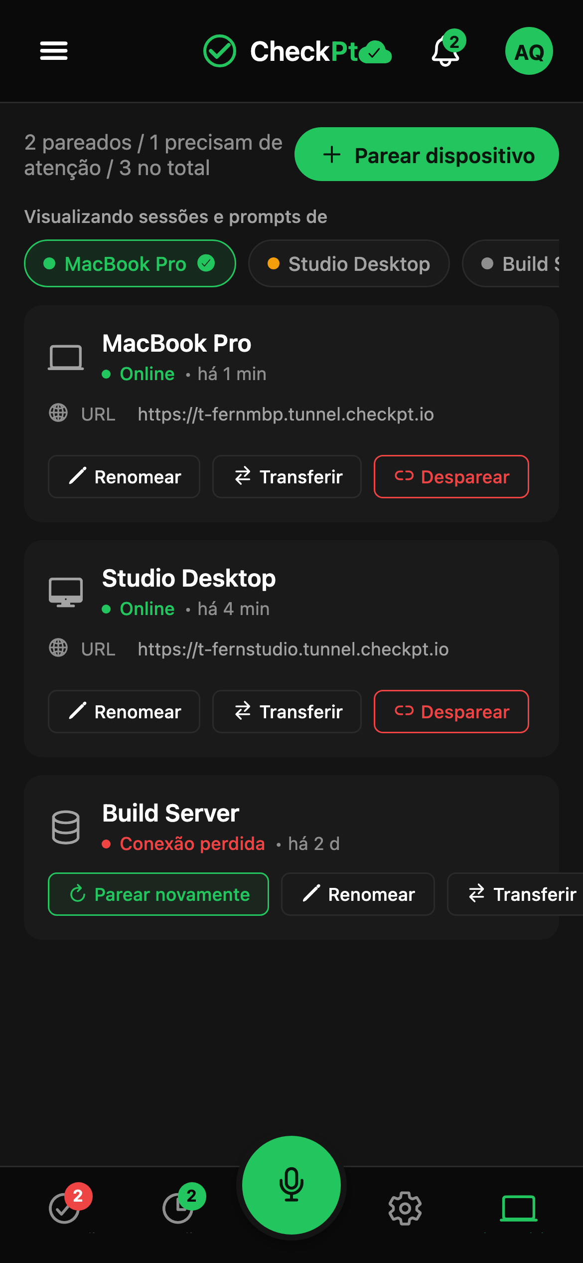 CheckPt mobile switch-device screen.