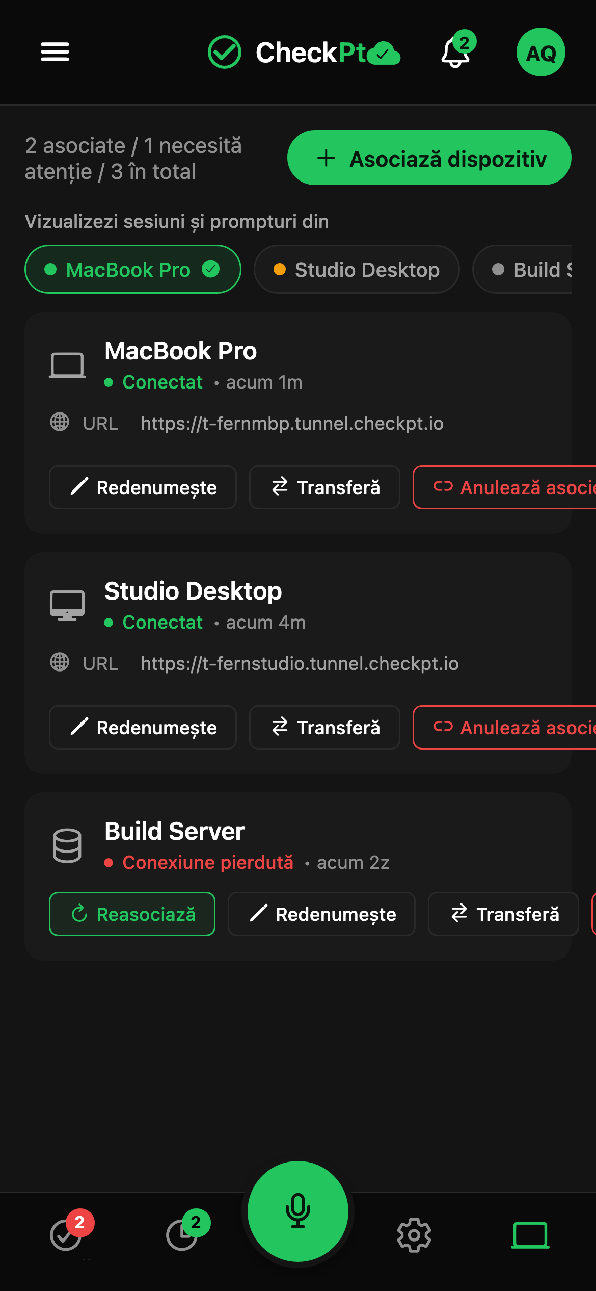 CheckPt mobile switch-device screen.