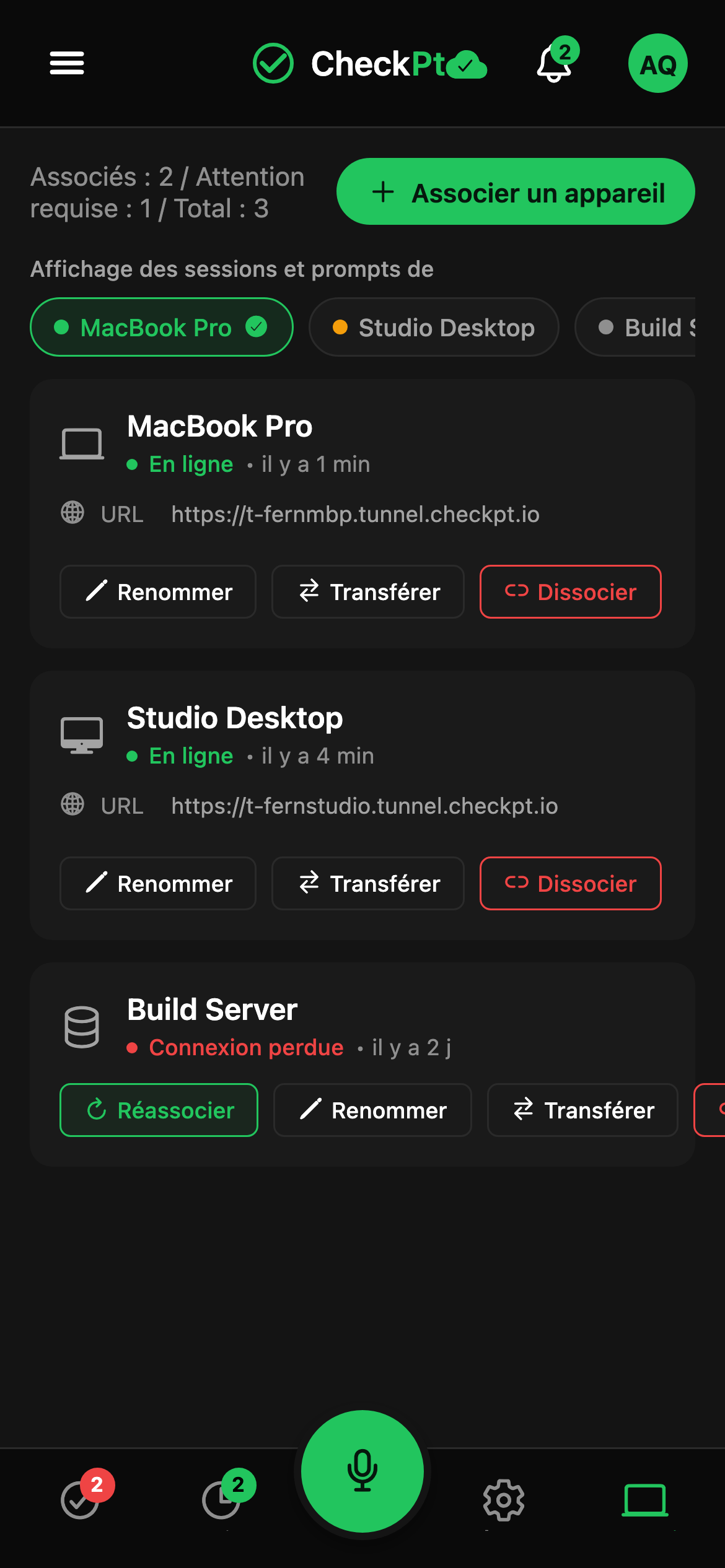 CheckPt mobile switch-device screen.