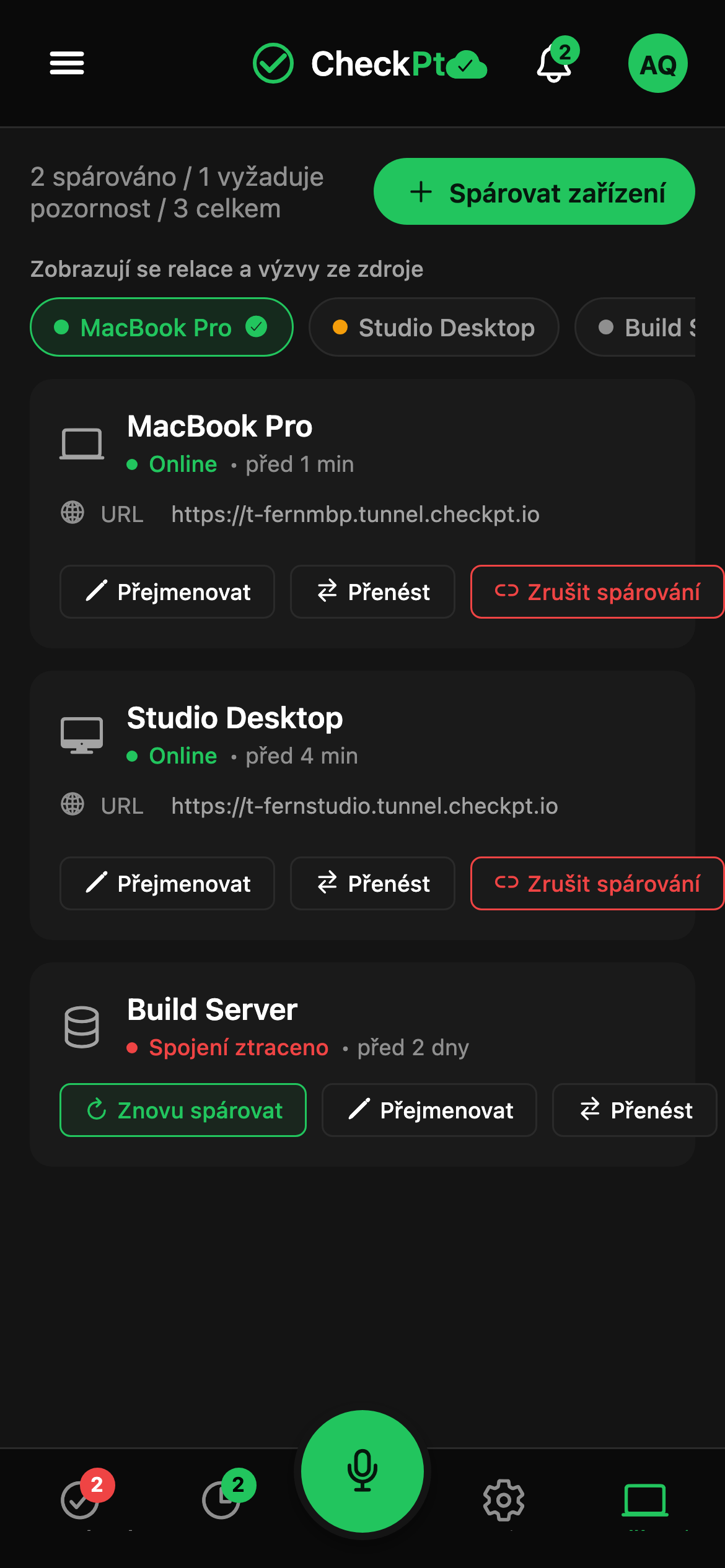 CheckPt mobile switch-device screen.